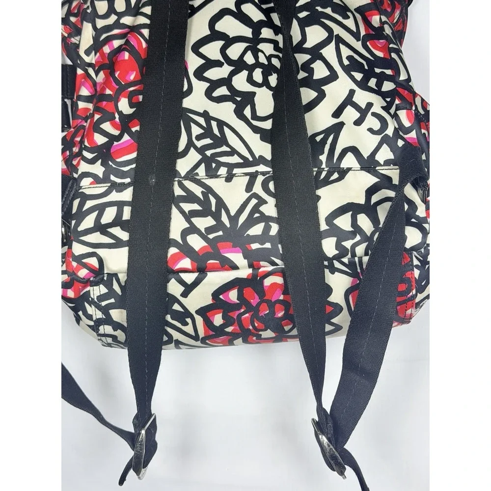 Coach Poppy Daisy Graffiti Backpack Floral Satin Black White Pink Travel Casual